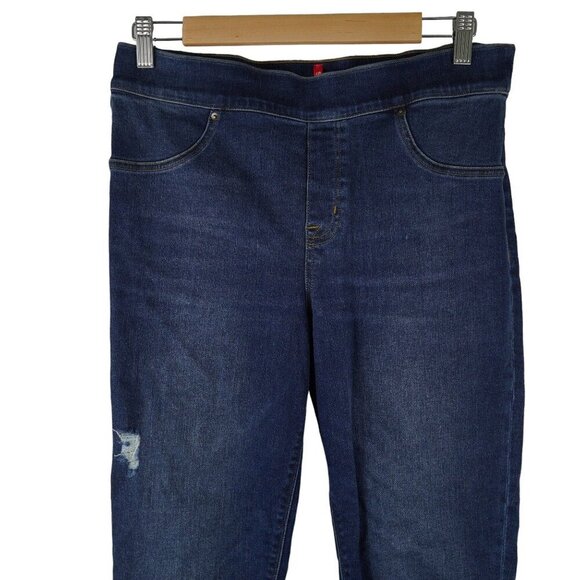 Spanx Womens Distressed Skinny Jeans Dark Wash Size L Cotton Blend Casual Style - Picture 3 of 9